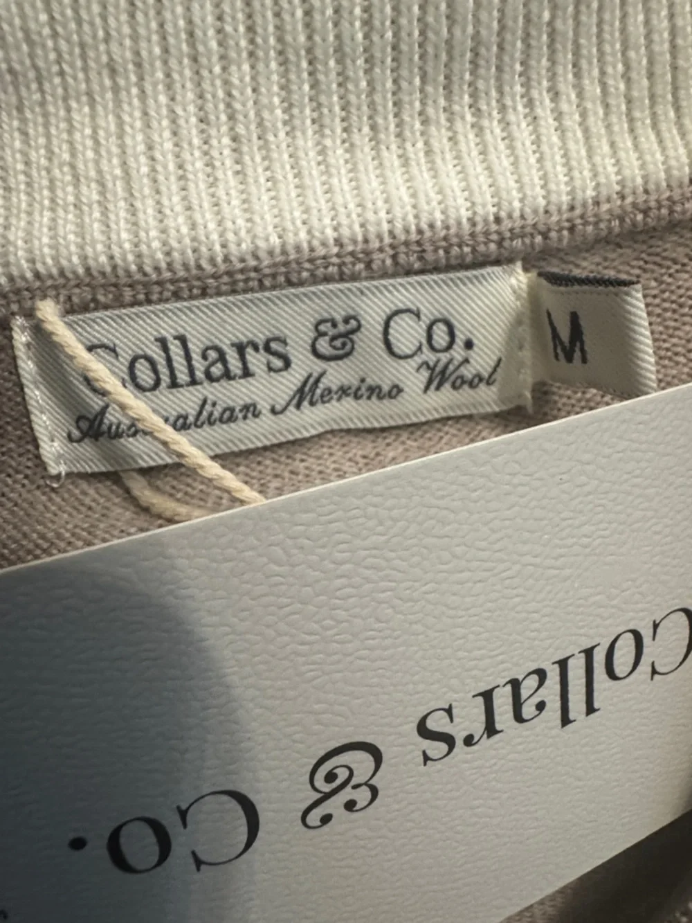 Collars & Co. Oatmeal Australian Merino Wool 1/4 Zip Sweater Size M NWT
